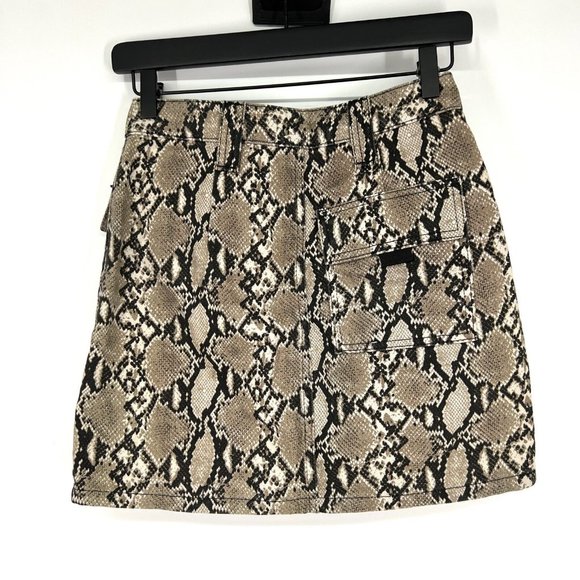 Topshop Skirt Snake Print Denim Mini Utility Pocket Brown Black - Picture 10 of 12